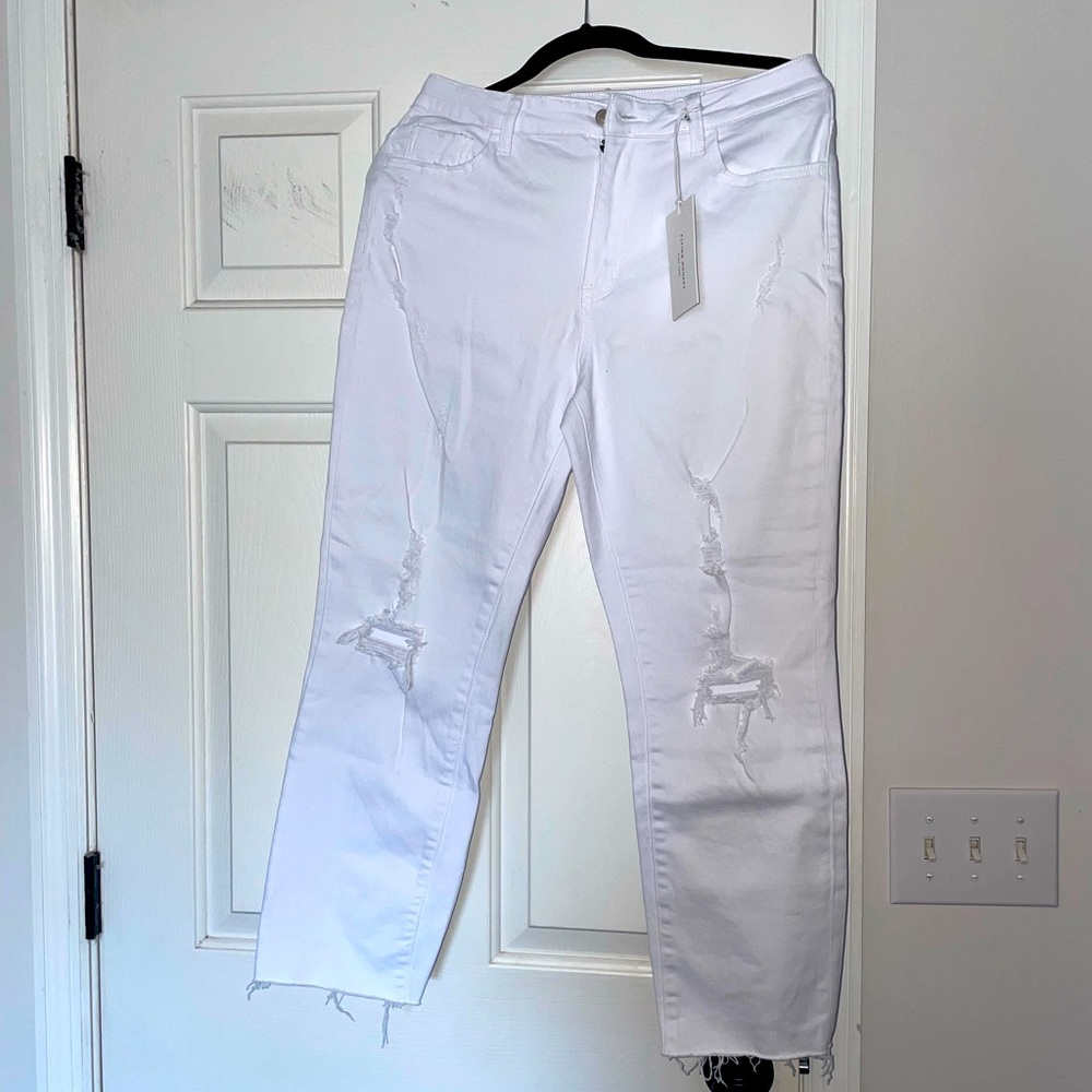Flying Monkey White distressed raw hem jeans size 30, high waisted. New